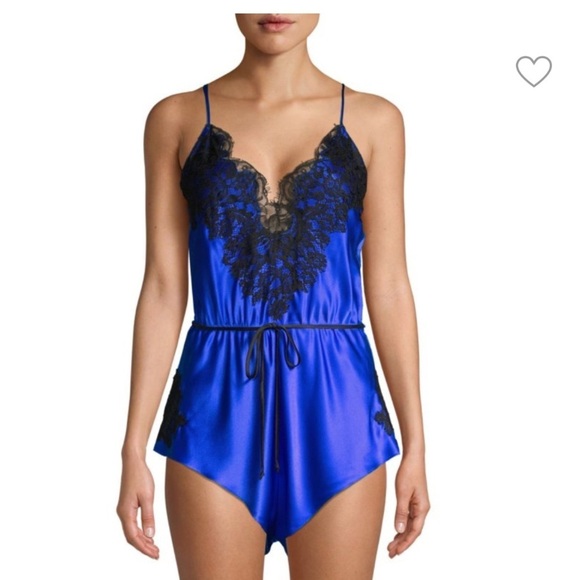 Christine Diva Collection Silk & Lace Blue Black Romper Teddy - ships free - Picture 8 of 8